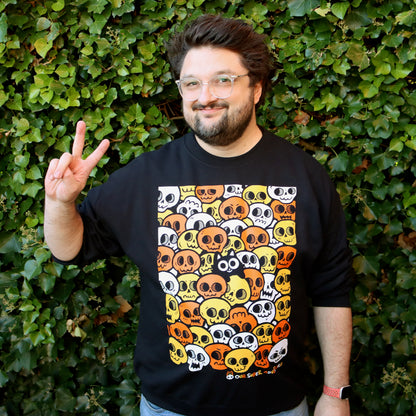 Skull Cat Spooky Candy Screen-Printed Sweater