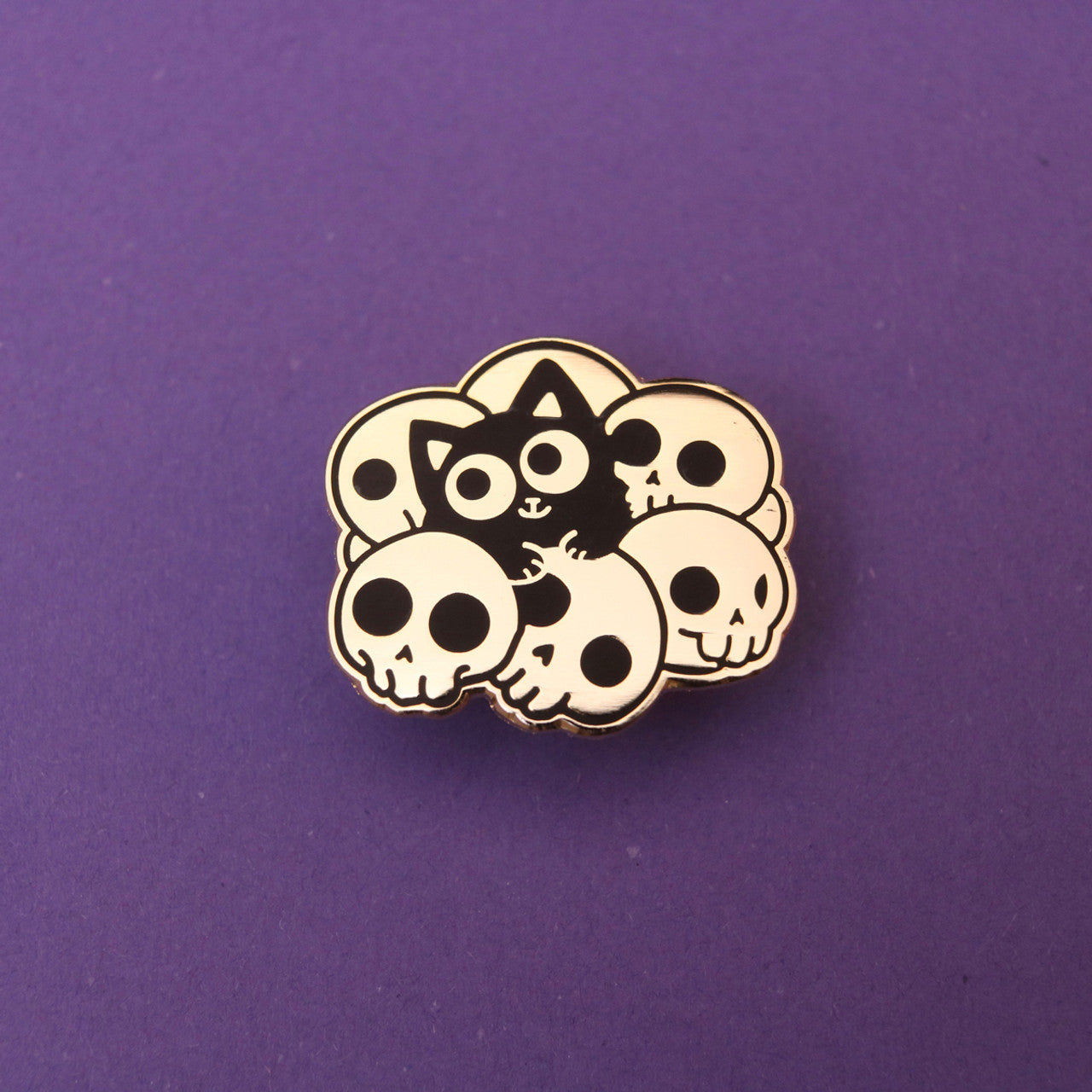 Skull Cat Gold Enamel Pin