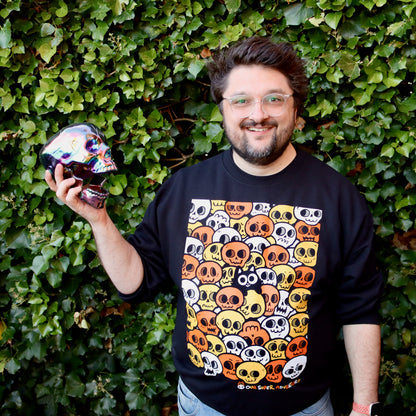 Skull Cat Spooky Candy Screen-Printed Sweater