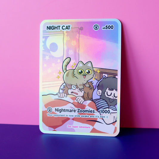 Night Cat Card Holographic Vinyl Sticker