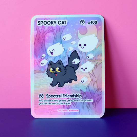 Spooky Cat Card Holographic Vinyl Sticker