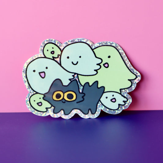 Ghost Cat Holographic Vinyl Sticker