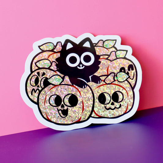 Pumpkin Cat Holographic Vinyl Sticker