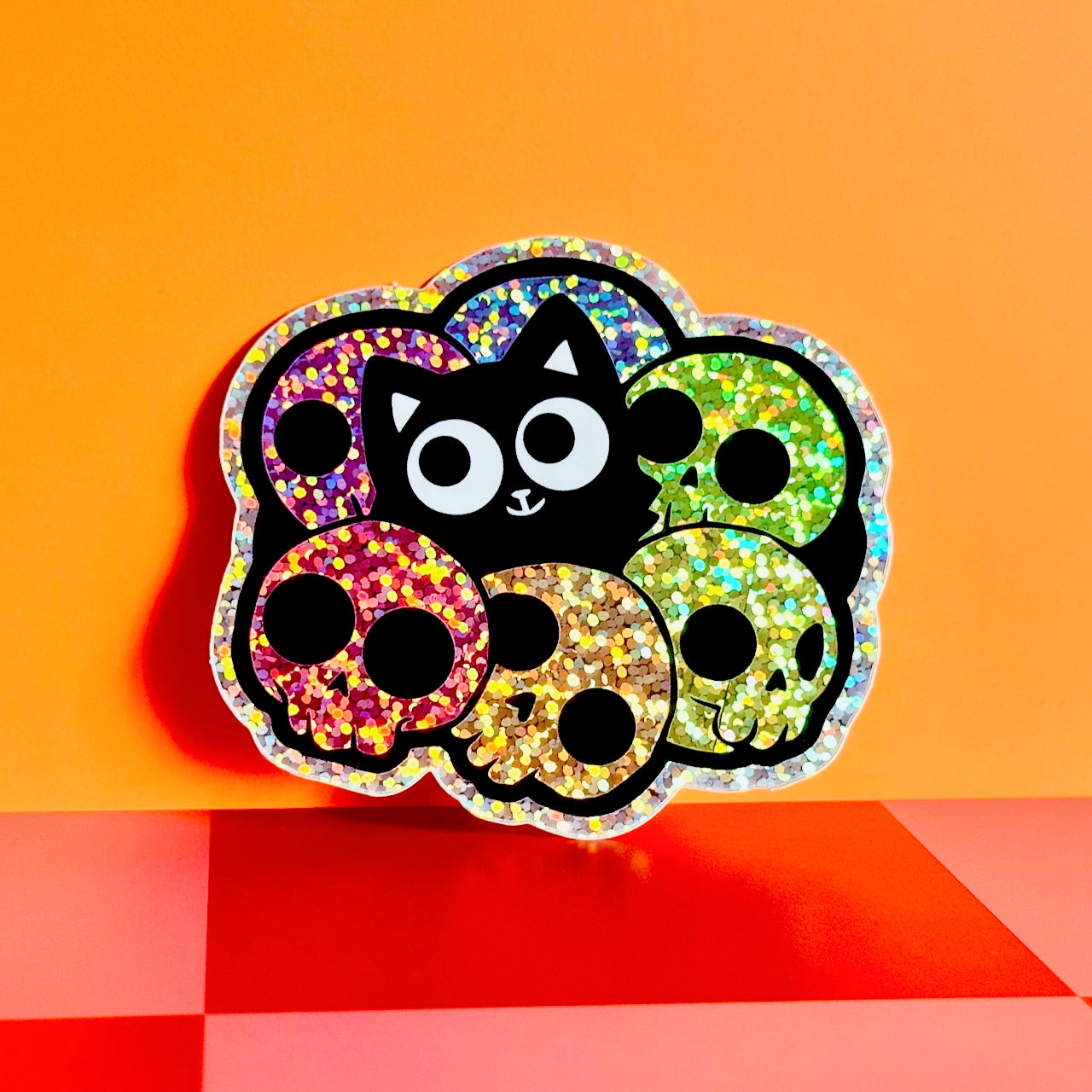 Skull Cat Holographic Vinyl Sticker