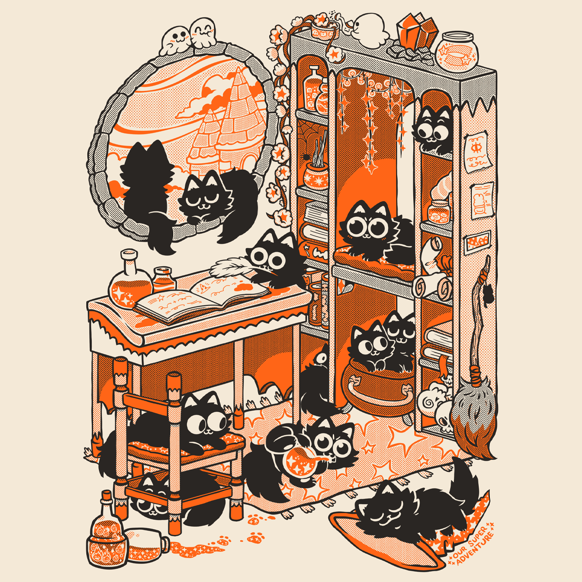 Magical Cat Hangout Screen-Printed T-Shirt (Pre-order)