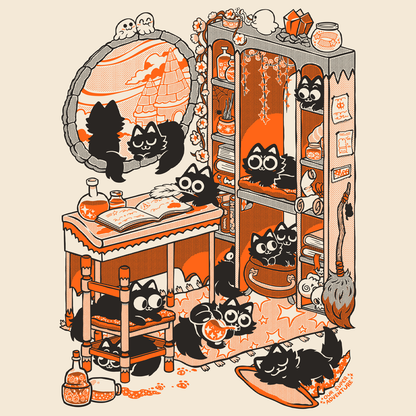 Magical Cat Hangout Screen-Printed T-Shirt (Pre-order)