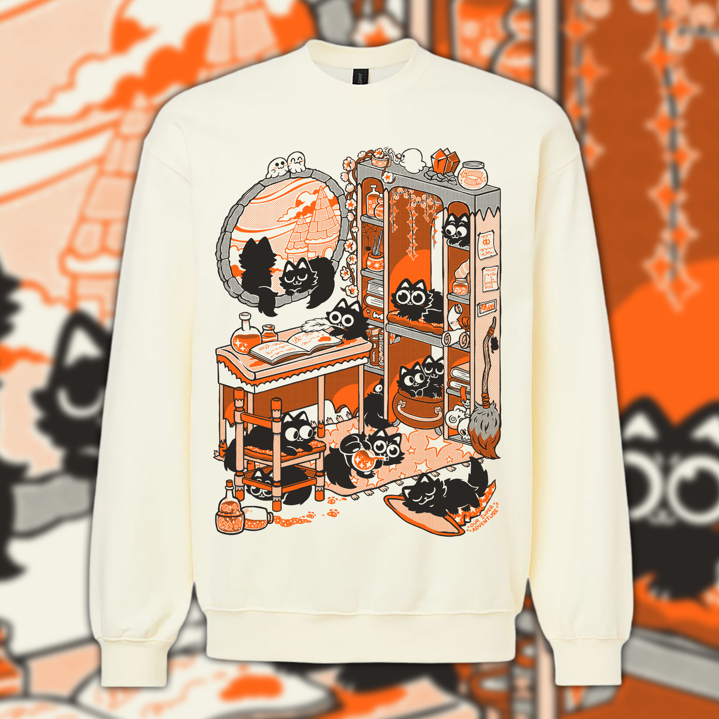 Magical Cats Screen-Printed Sweater (Pre-order)