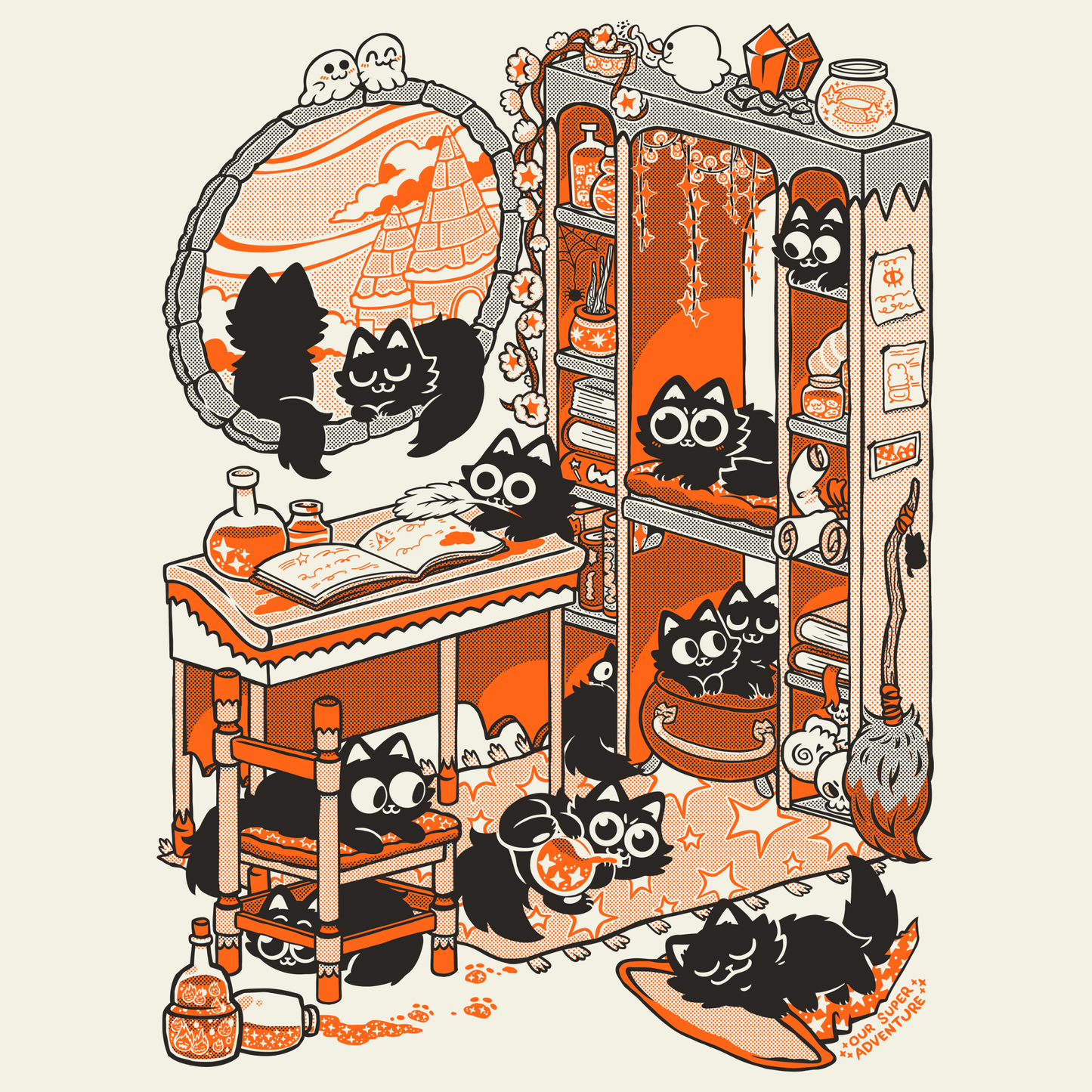 Magical Cats Screen-Printed Sweater (Pre-order)