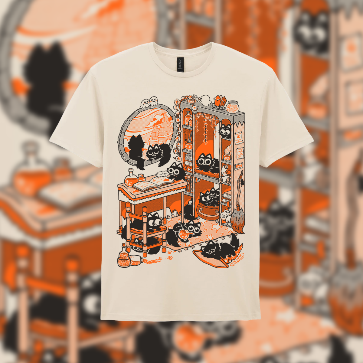 Magical Cat Hangout Screen-Printed T-Shirt (Pre-order)