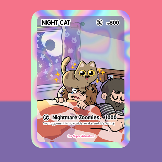Night Cat Card Holographic Vinyl Sticker