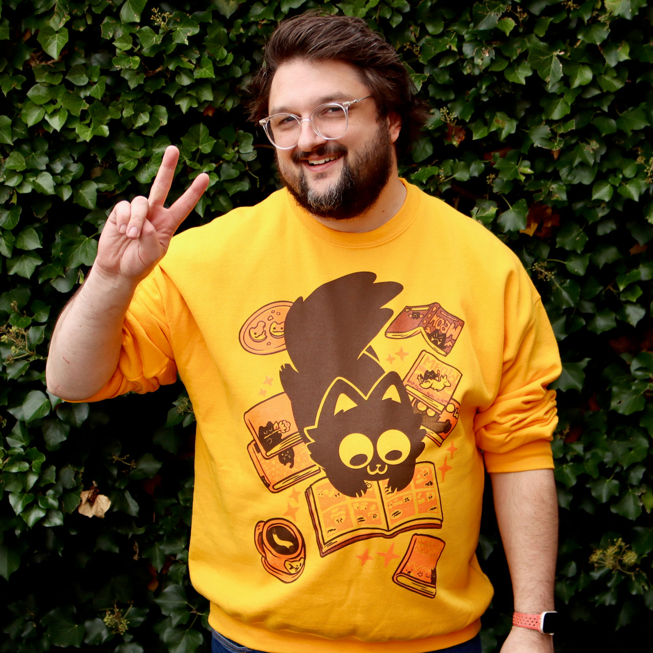 Comic Cat Screen-Printed Sweater