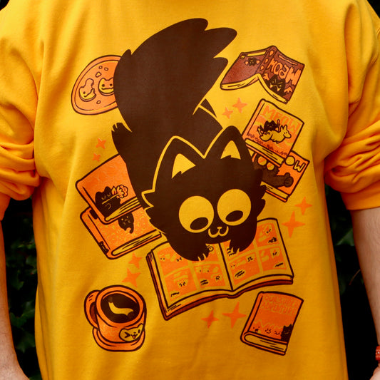 Comic Cat Screen-Printed Sweater