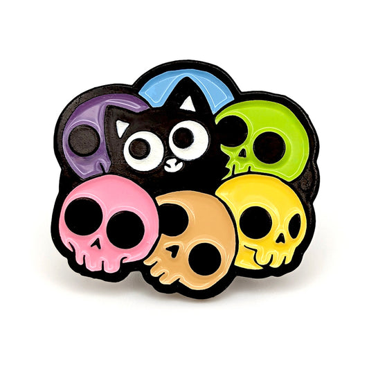 Rainbow Skull Cat Enamel Pin