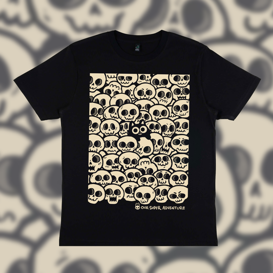 Skull Cat Screen-Printed T-Shirt