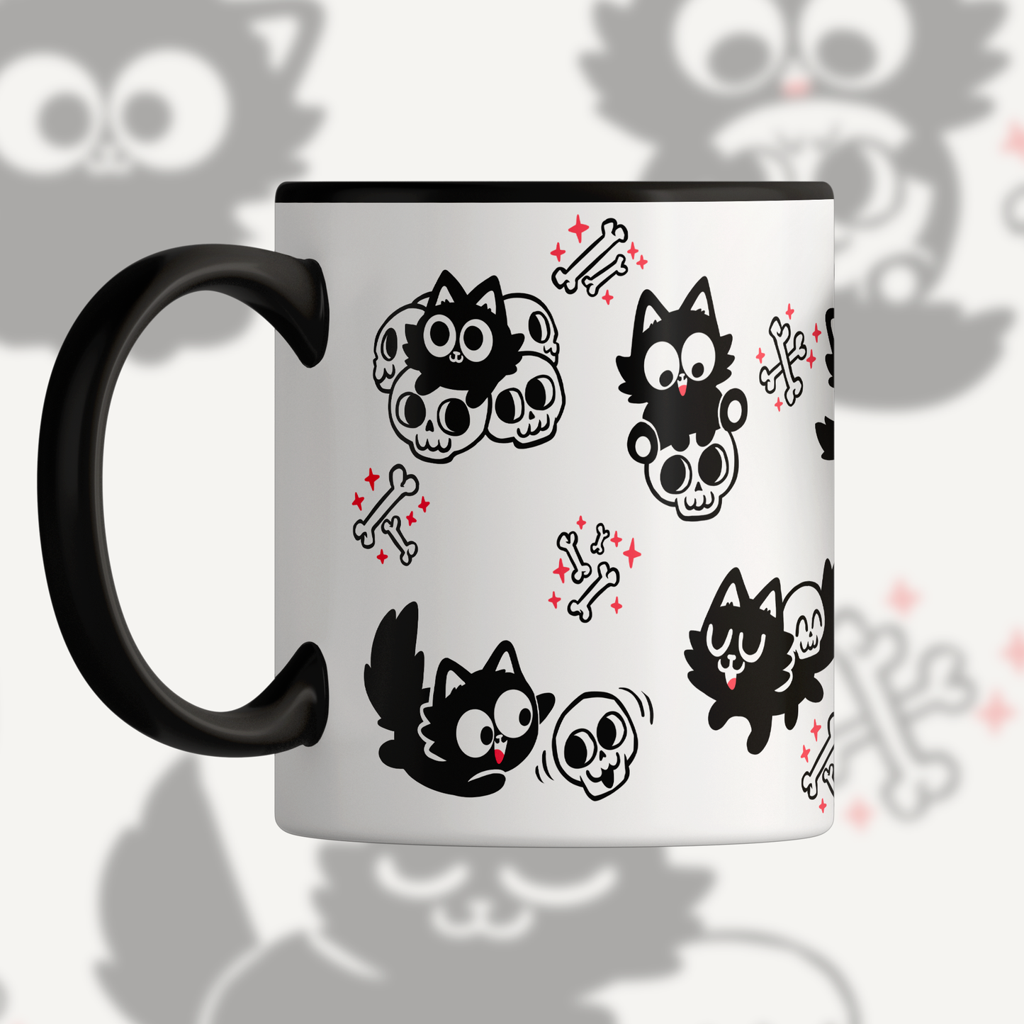 Playful Skull Cats Ceramic Mug