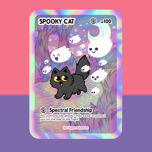 Spooky Cat Card Holographic Vinyl Sticker