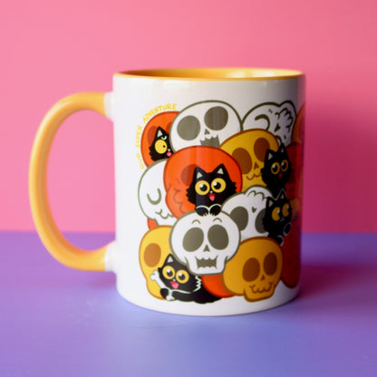 Skull Cat Spooky Candy Ceramic Mug