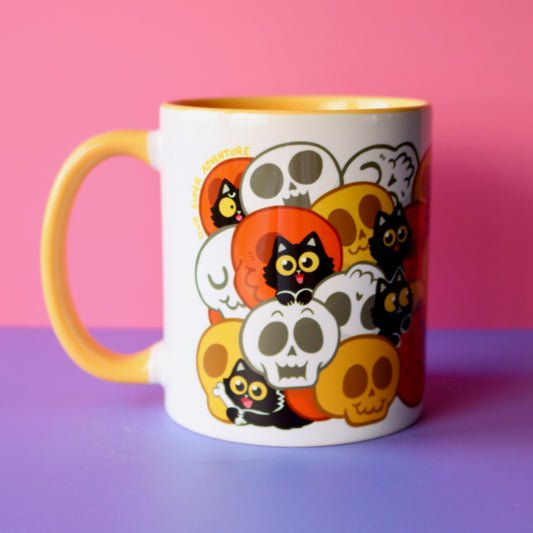 Skull Cat Spooky Candy Ceramic Mug