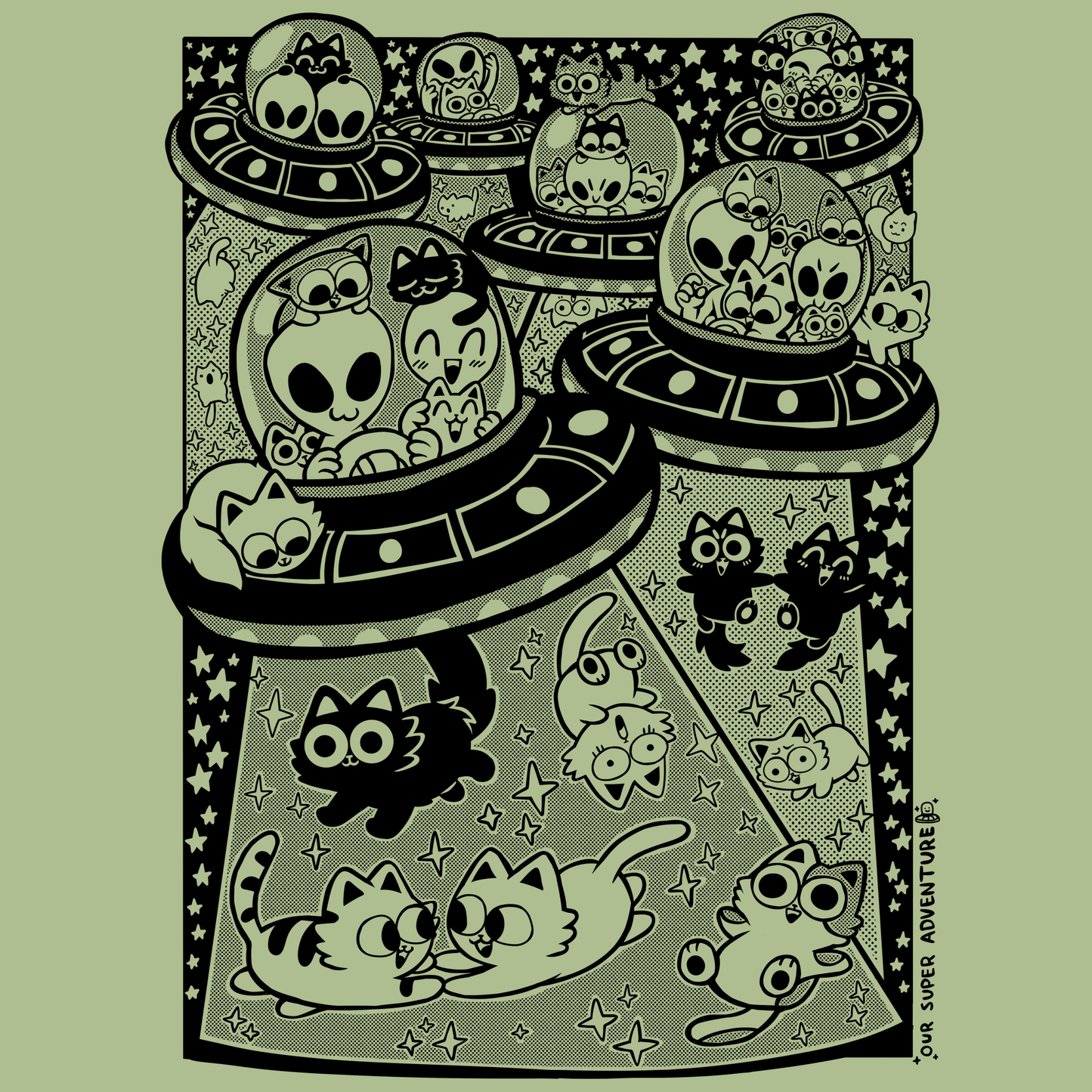 UFO Cat Party Screen-Printed T-Shirt (Pre-order)
