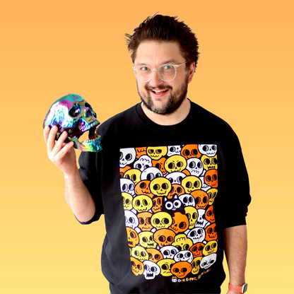 Skull Cat Candy Screen-Printed Sweater