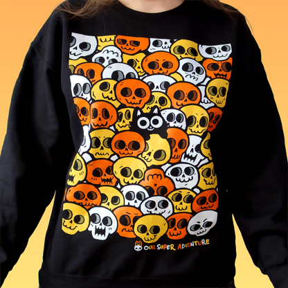 Skull Cat Candy Screen-Printed Sweater