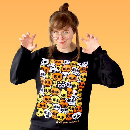 Skull Cat Candy Screen-Printed Sweater