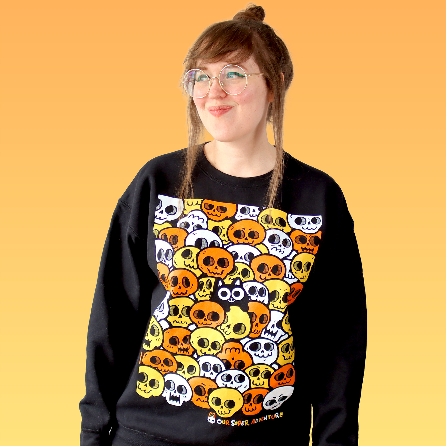 Skull Cat Candy Screen-Printed Sweater