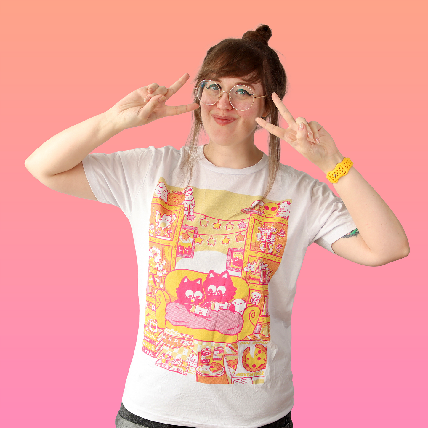 Cosy Cats Screen-Printed T-Shirt