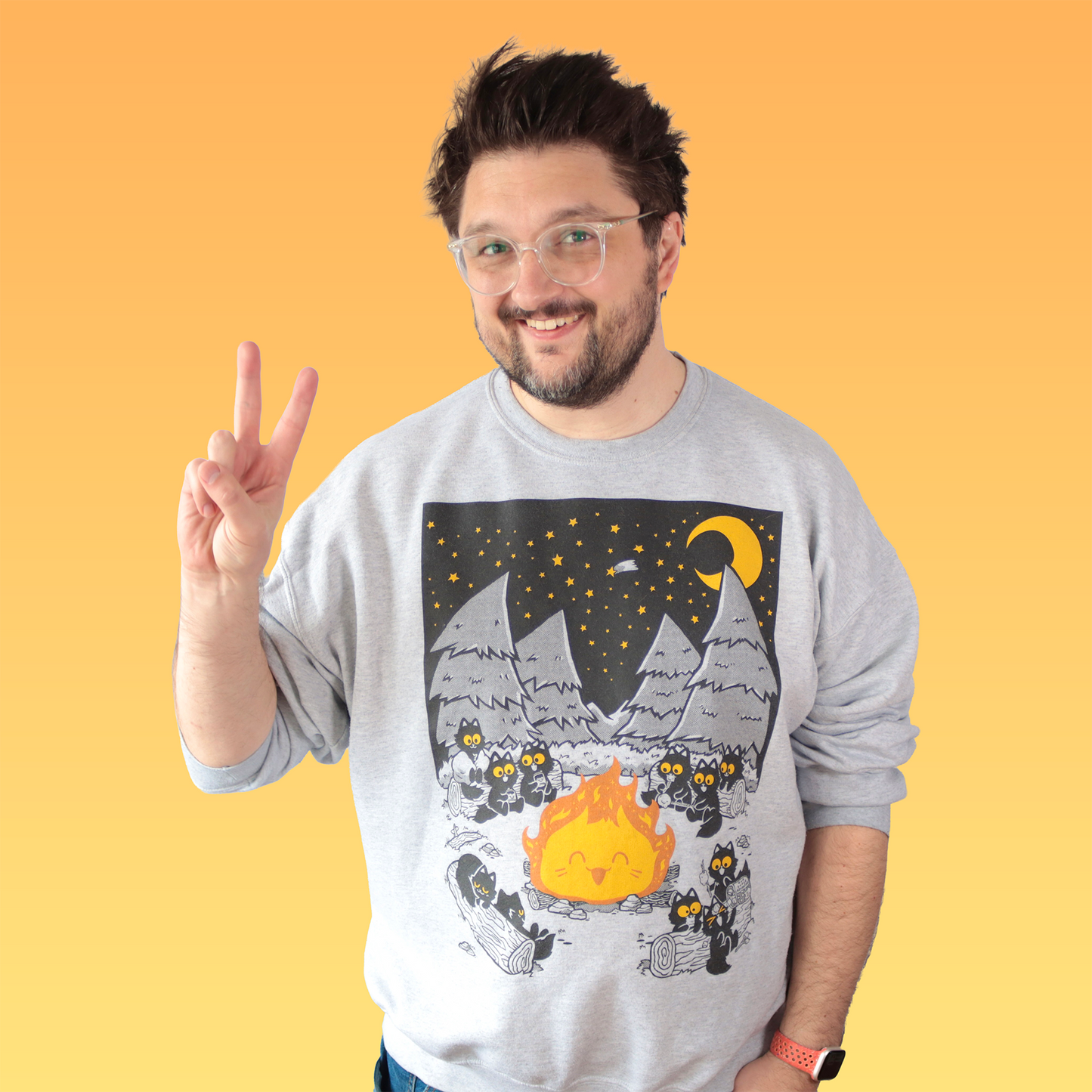 Campfire Cats Screen-Printed Sweater