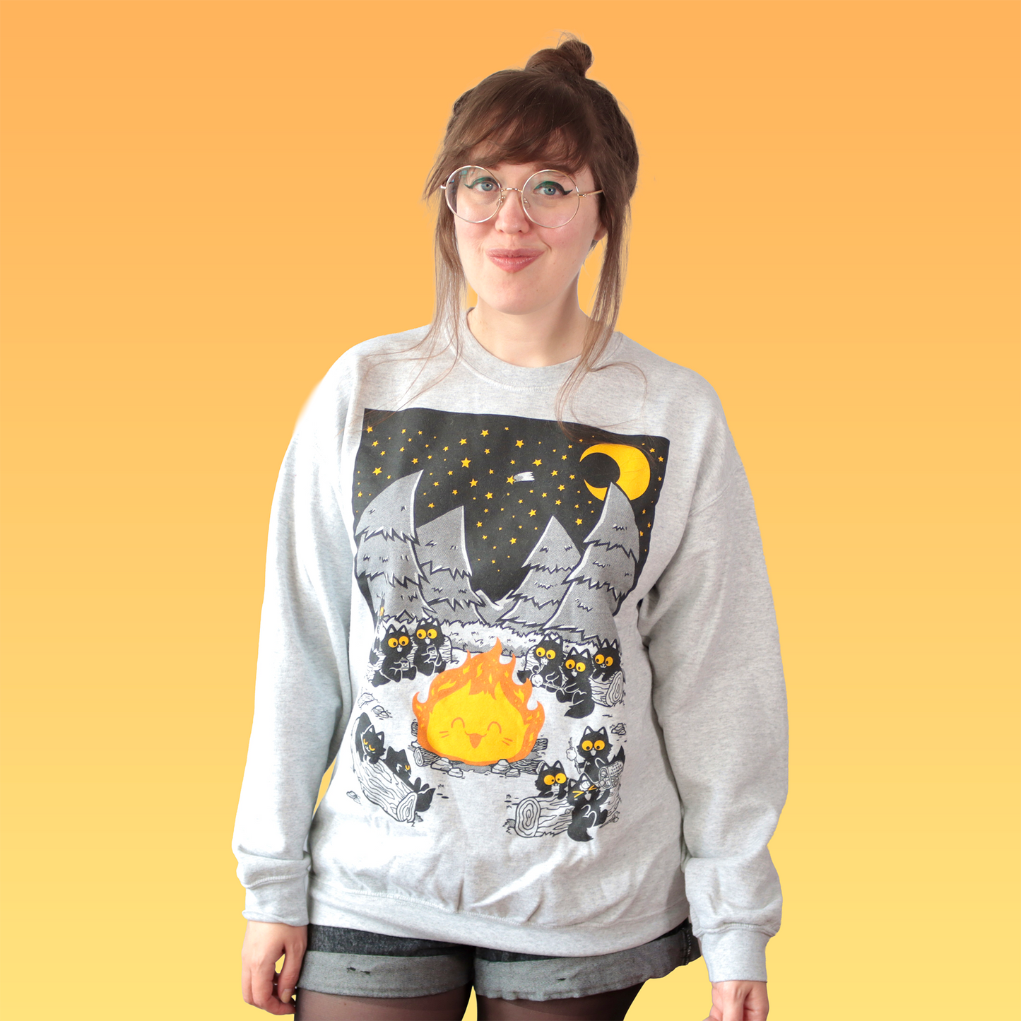 Campfire Cats Screen-Printed Sweater