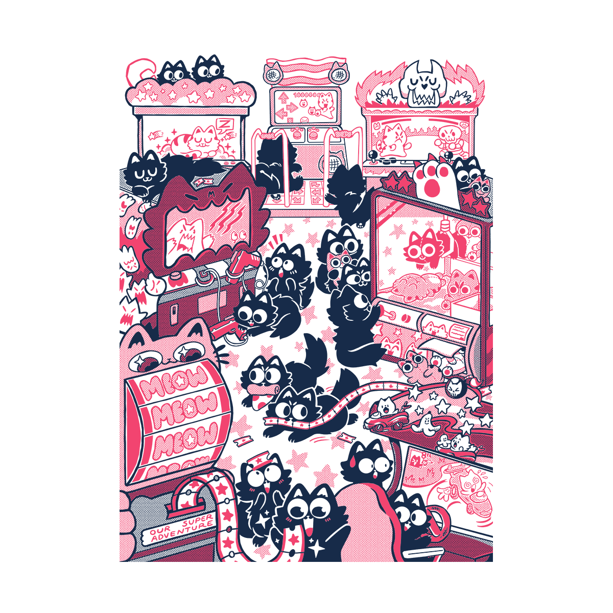 Cat Arcade Screen-Printed T-Shirt