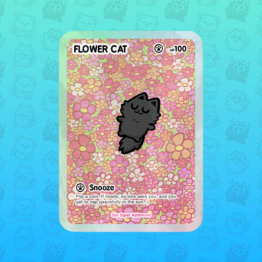 Flower Cat Card Holographic Vinyl Sticker
