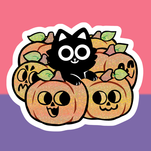 Pumpkin Cat Holographic Vinyl Sticker